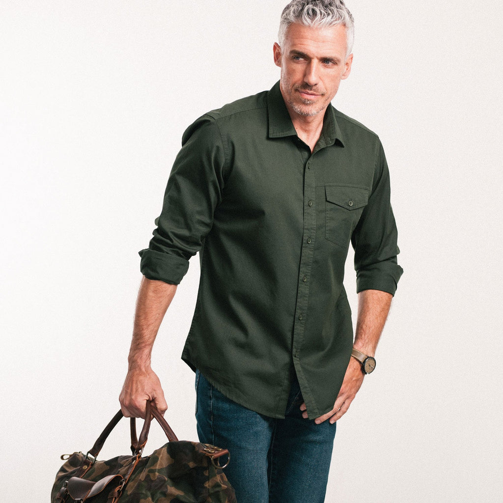 Author Casual Shirt – Dark Olive Green Cotton Twill
