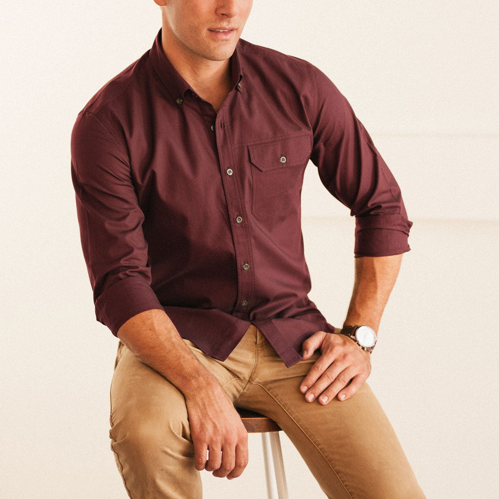Builder Casual Shirt – Burgundy Cotton Oxford