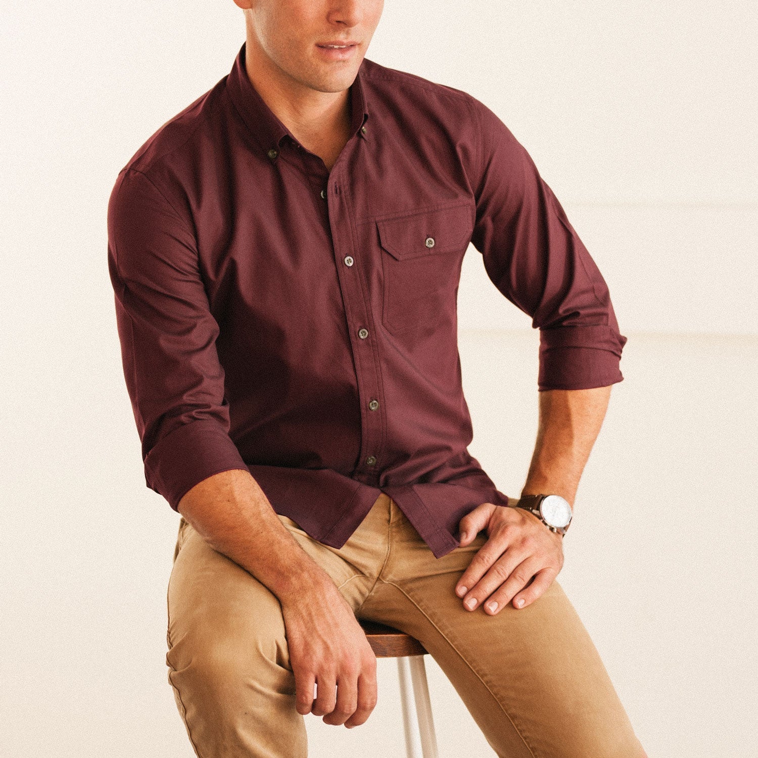 Builder Casual Shirt – Burgundy Cotton Oxford