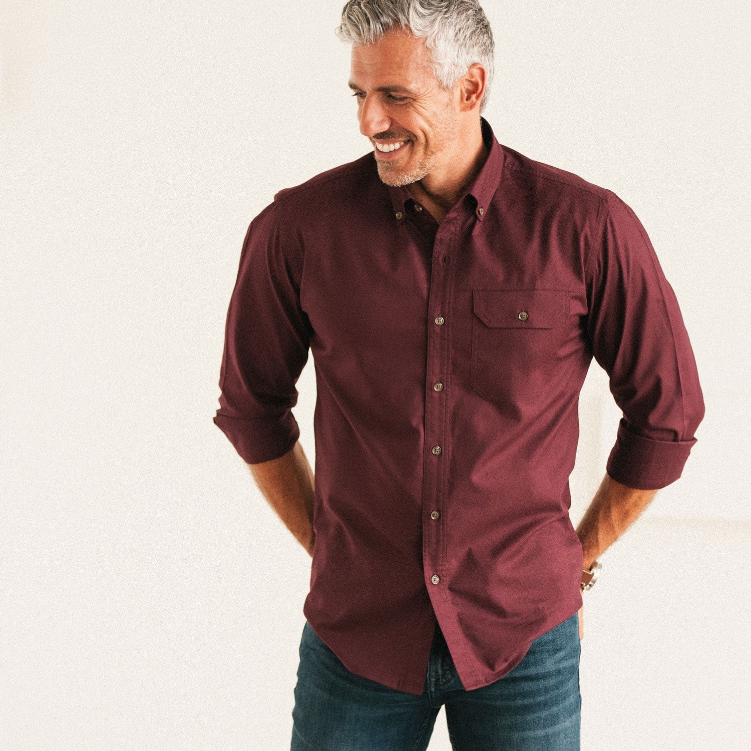 Builder Casual Shirt – Burgundy Cotton Oxford