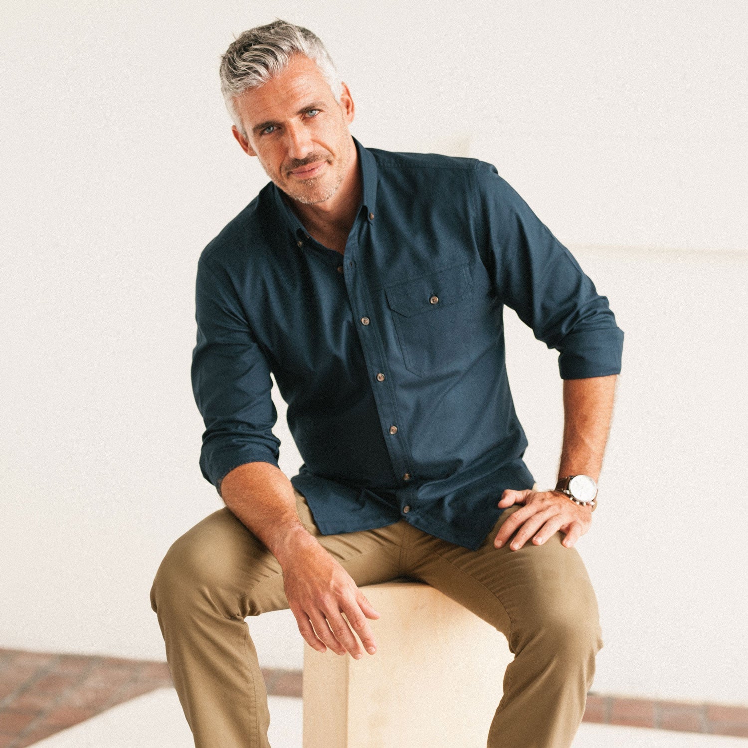 Builder Casual Shirt – Navy Blue Cotton Oxford