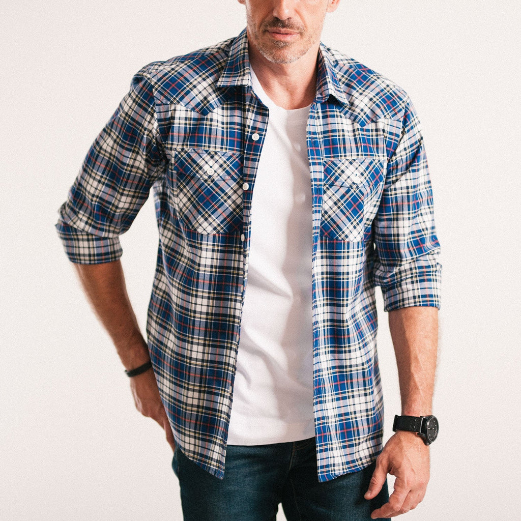 Maker Shirt – Cobalt Blue Cotton Poplin Plaid