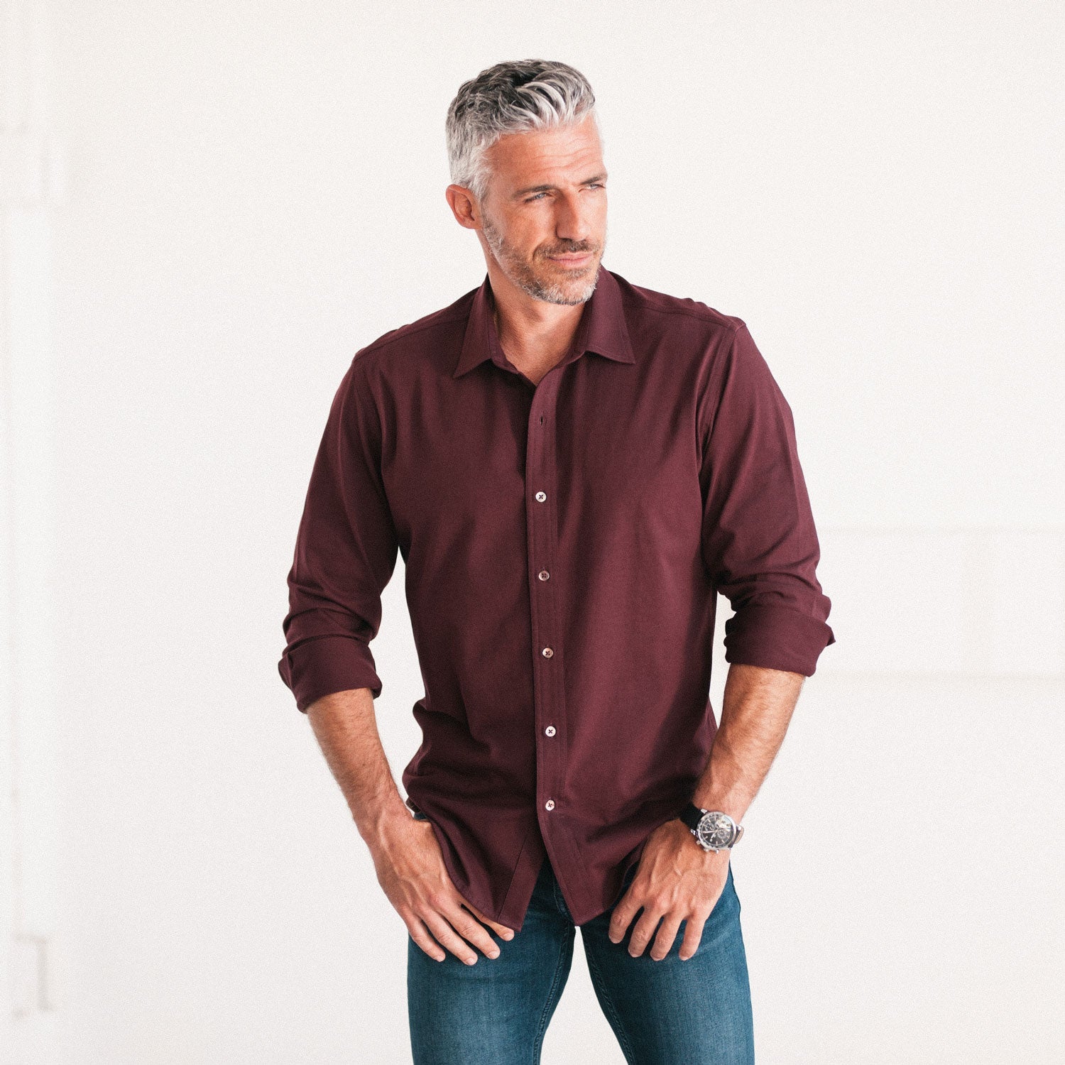 T-Shirt Shirt - Burgundy Cotton Jersey