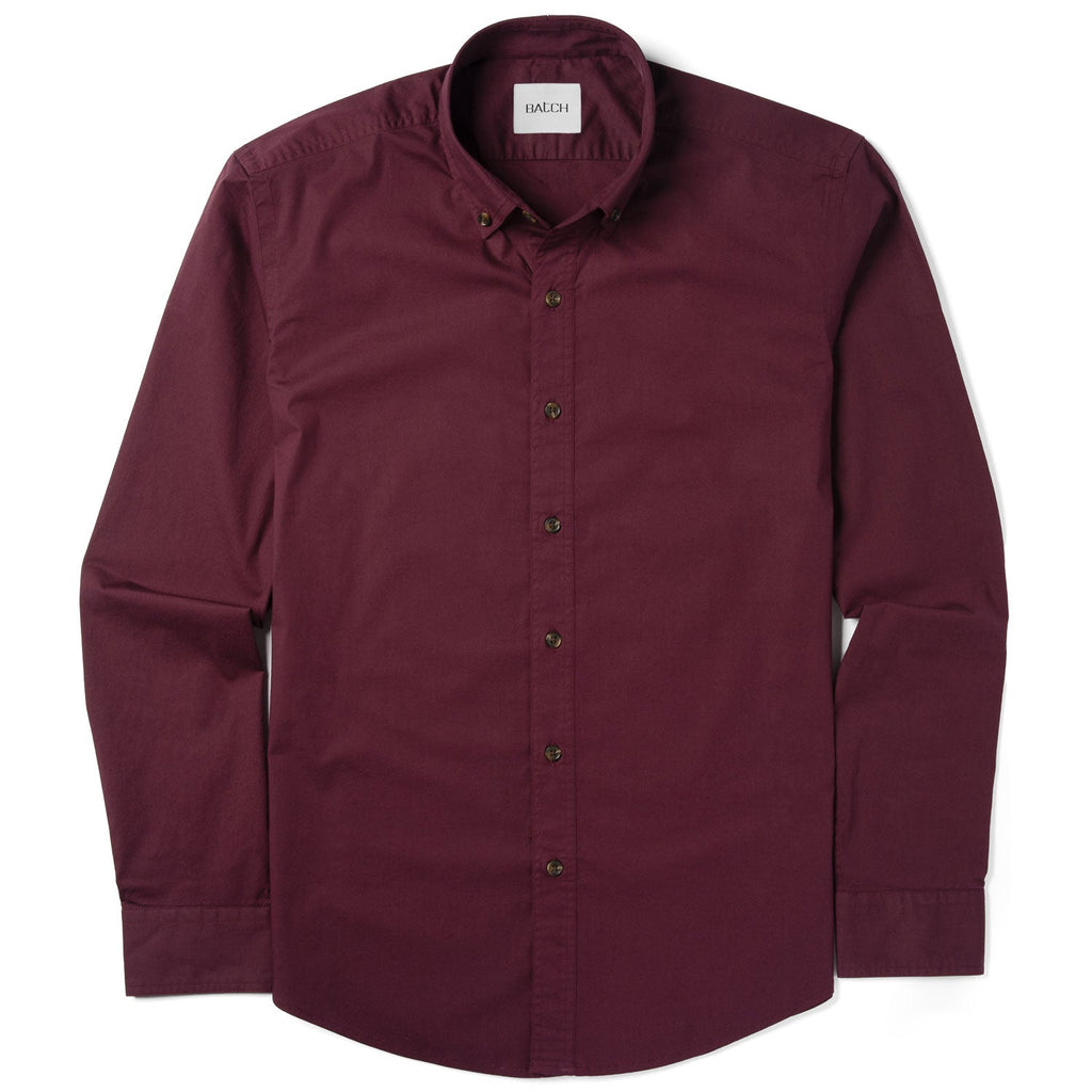 Essential Button Down Collar Casual Shirt - Burgundy Stretch Cotton Poplin