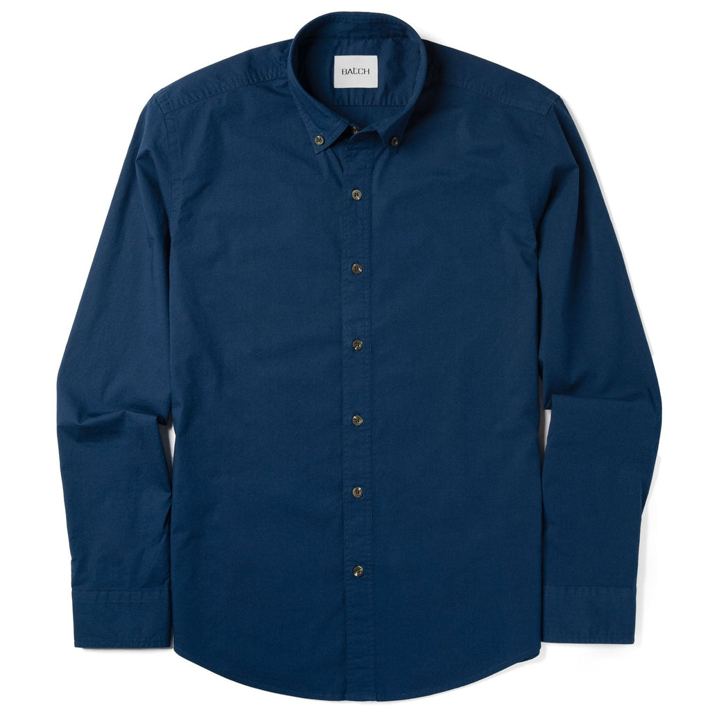 Essential Button Down Collar Casual Shirt - Cobalt Stretch Cotton Poplin