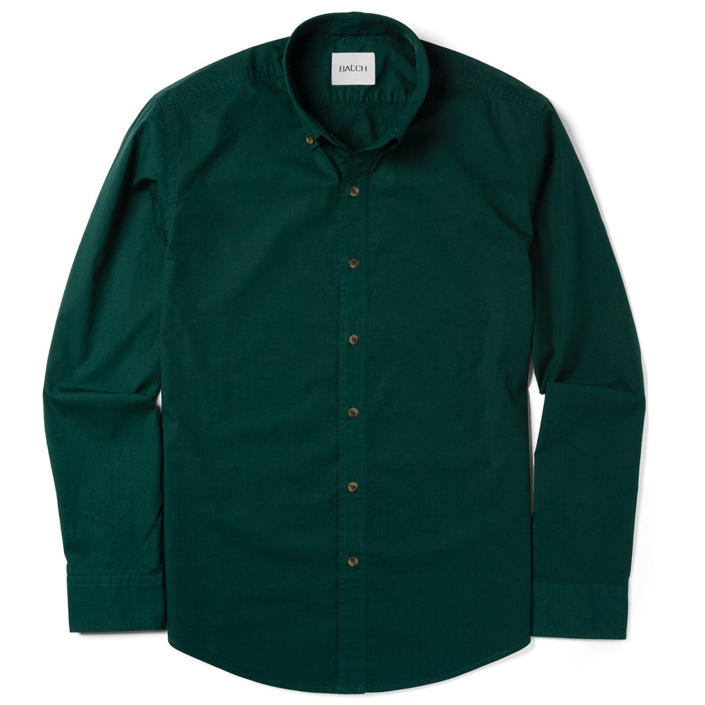 Essential Button Down Collar Casual Shirt - Forest Green Stretch Cotton Poplin