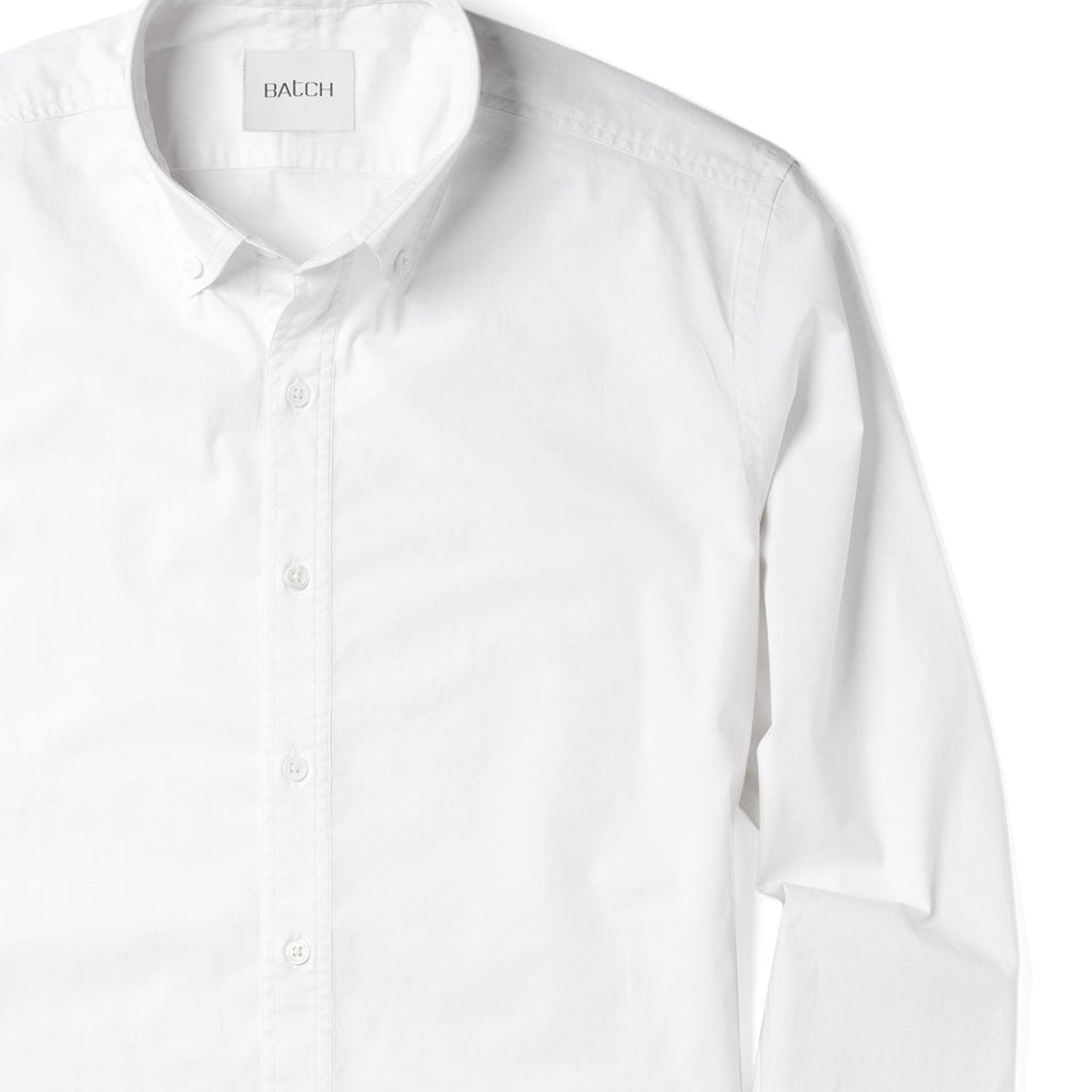 Essential Button Down Collar Casual Shirt - Classic White Stretch Cotton Poplin