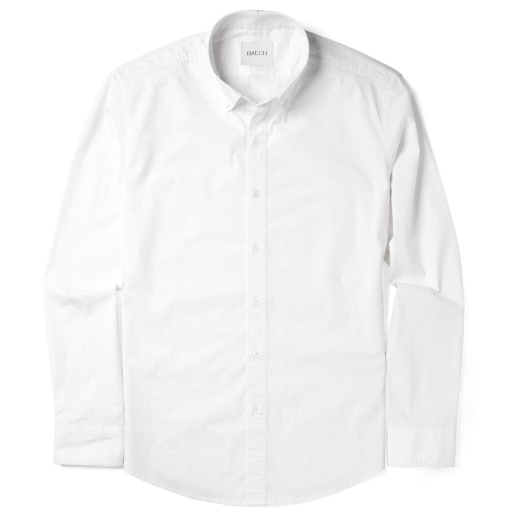 Essential Button Down Collar Casual Shirt - Classic White Stretch Cotton Poplin