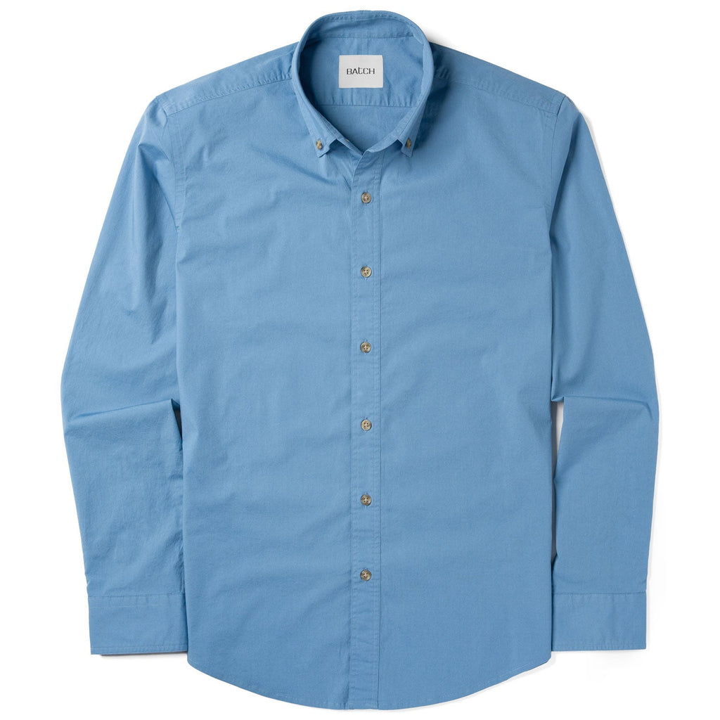 Essential Button Down Collar Casual Shirt - Steel Blue Stretch Cotton Poplin