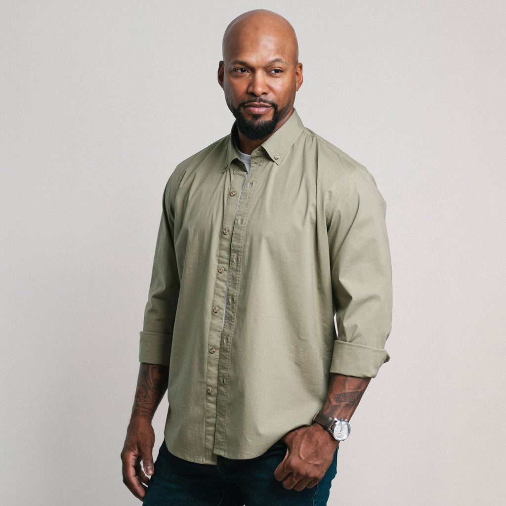 Essential Button Down Collar Casual Shirt - Light Fatigue Stretch Cotton Poplin