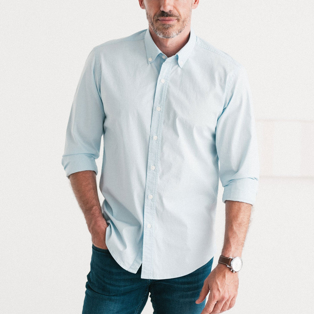 Essential Button Down Collar Casual Shirt - Cloud Blue Stretch Cotton Poplin