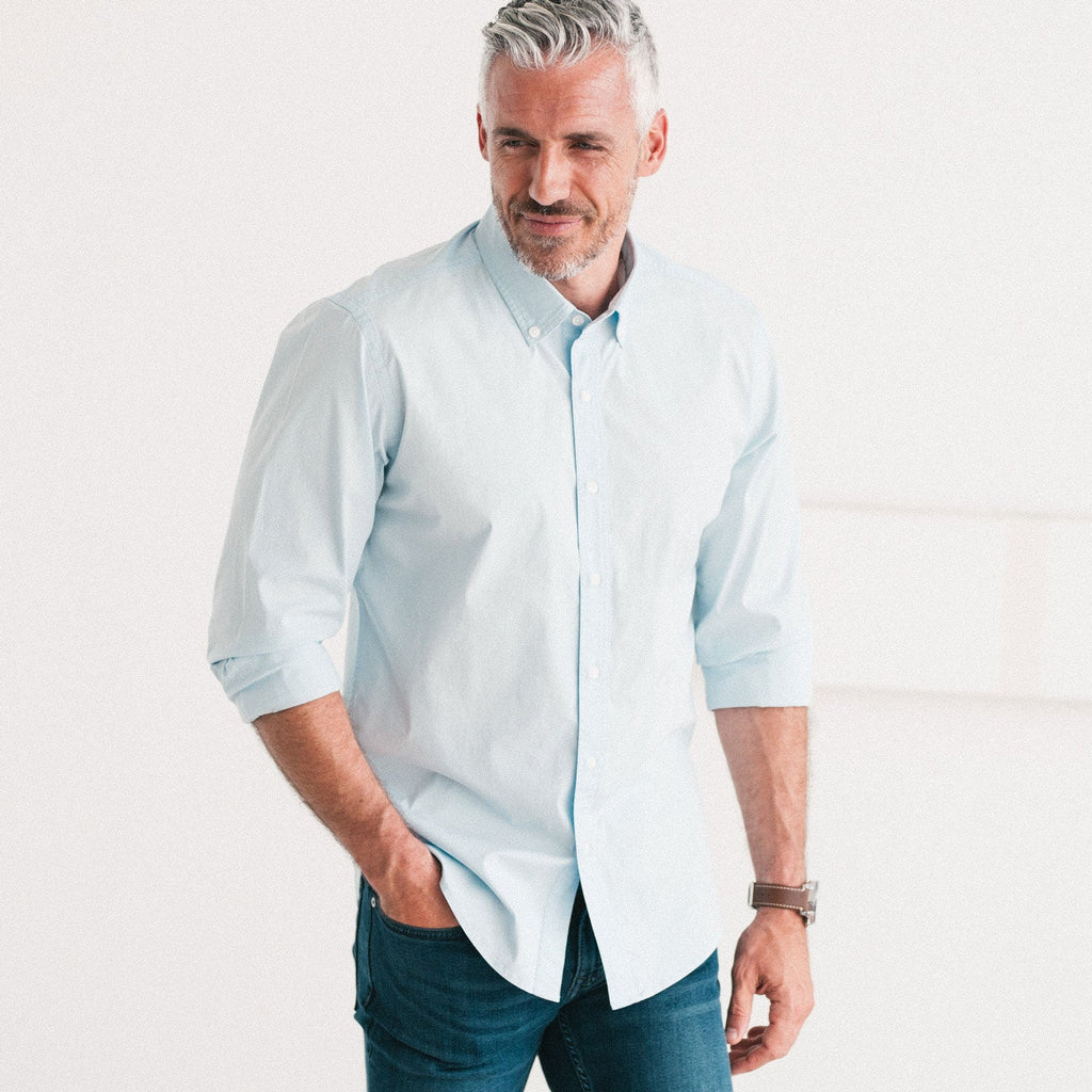 Essential Button Down Collar Casual Shirt - Cloud Blue Stretch Cotton Poplin