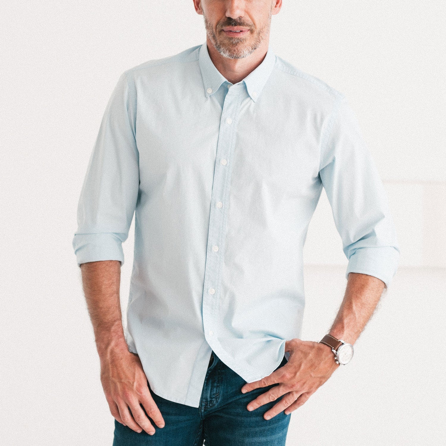 Essential Button Down Collar Casual Shirt - Cloud Blue Stretch Cotton Poplin