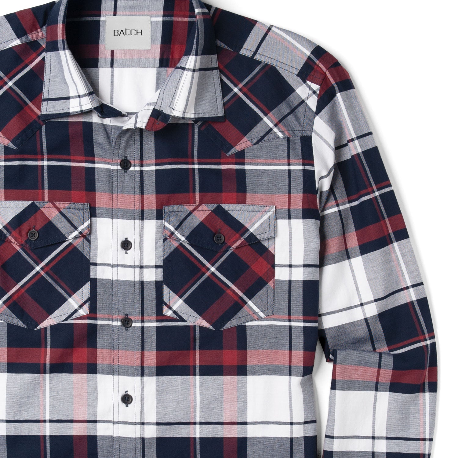 Maker Shirt – Navy, Red and White Cotton Oxford Plaid