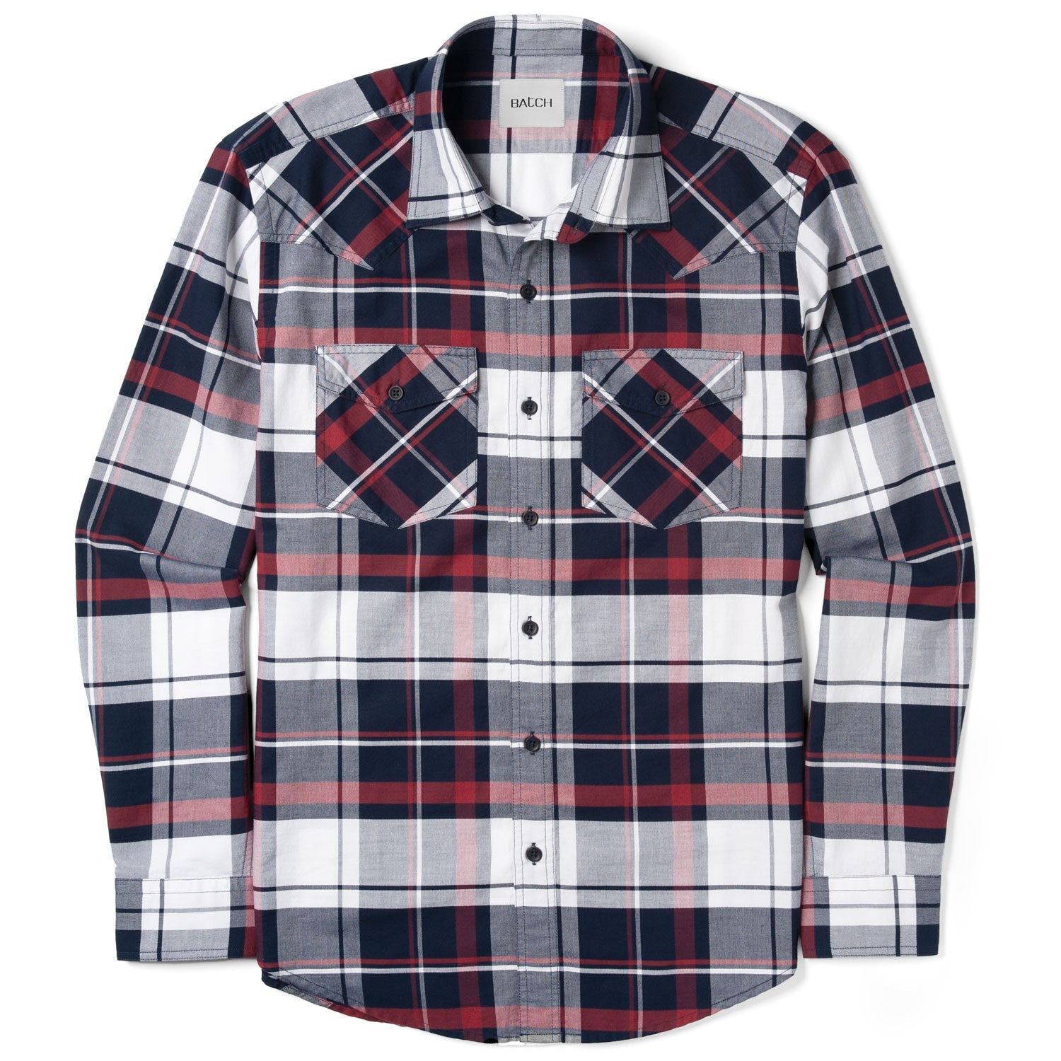 Maker Shirt – Navy, Red and White Cotton Oxford Plaid