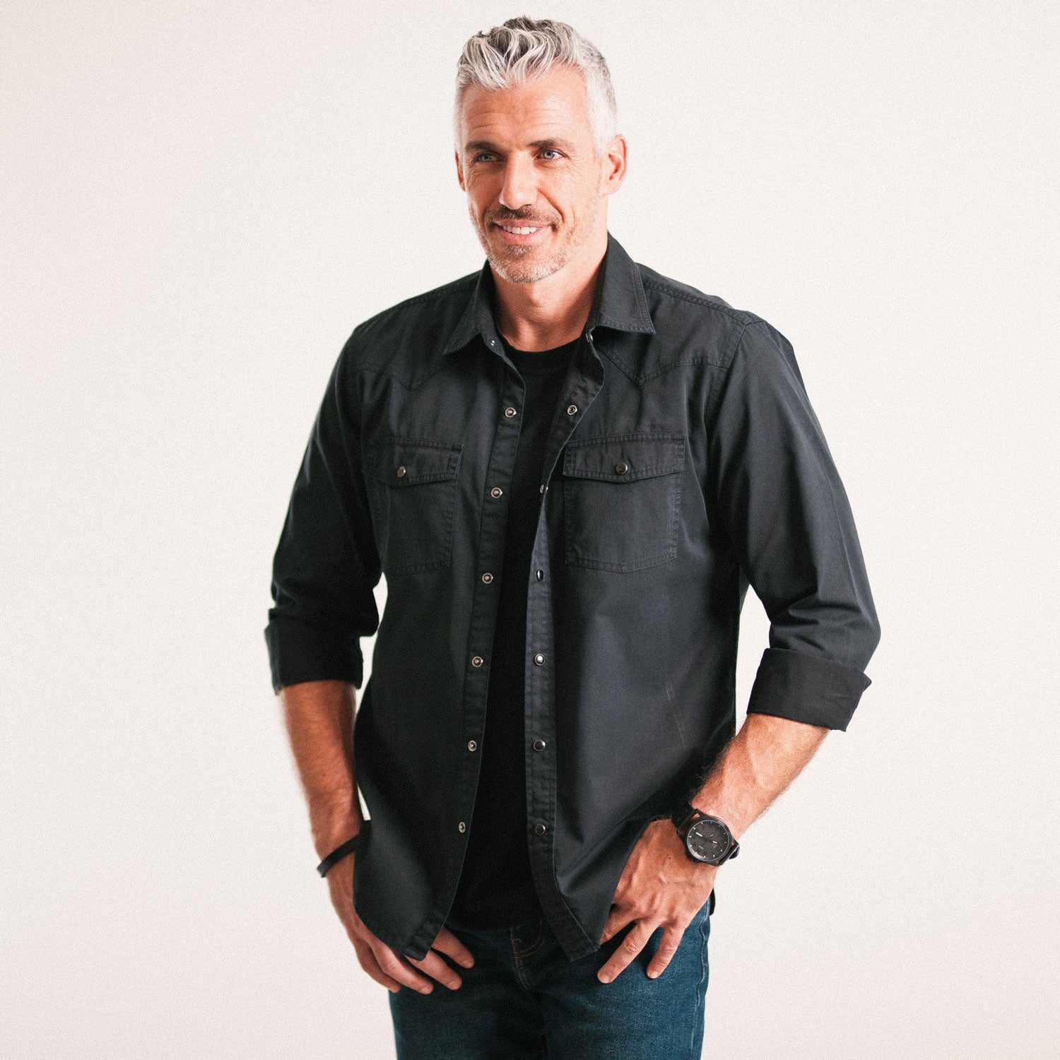 Maker Snap Shirt – Black Cotton Twill