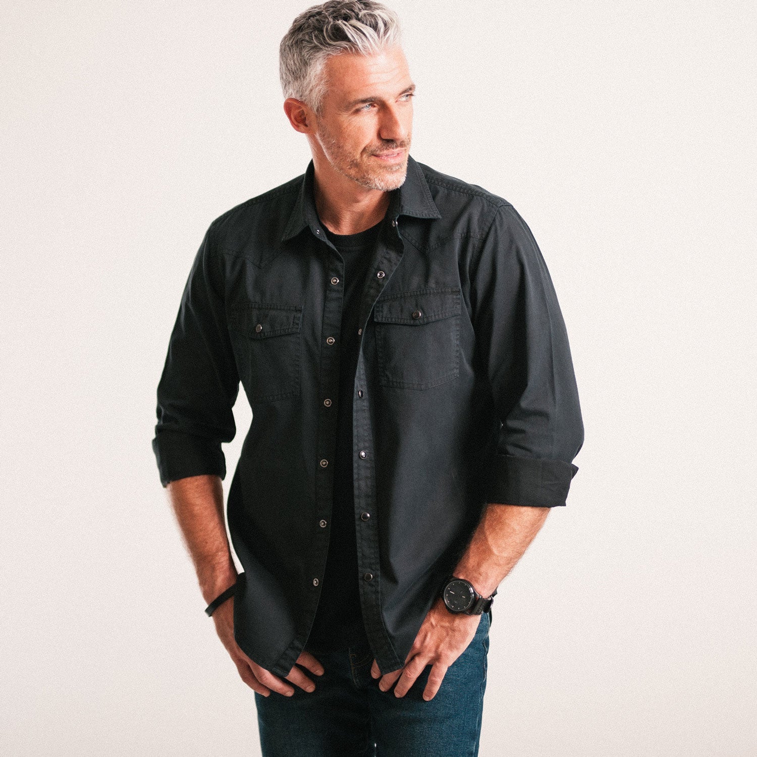 Maker Snap Shirt – Black Cotton Twill