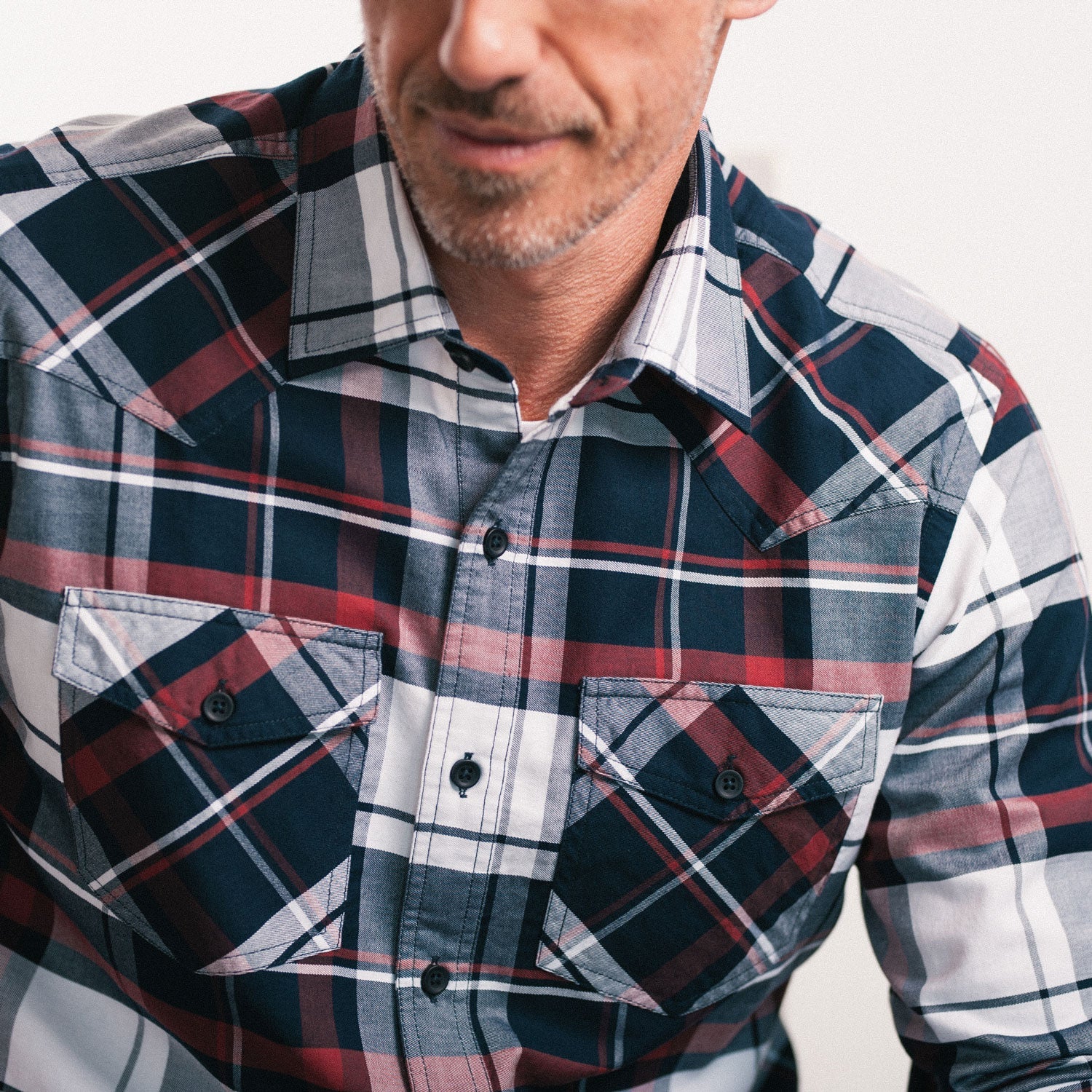 Maker Shirt – Navy, Red and White Cotton Oxford Plaid