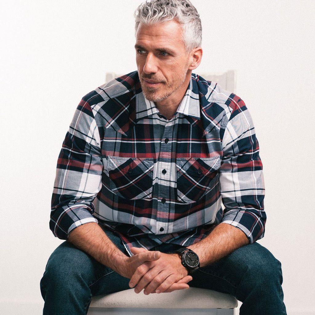 Maker Shirt – Navy, Red and White Cotton Oxford Plaid