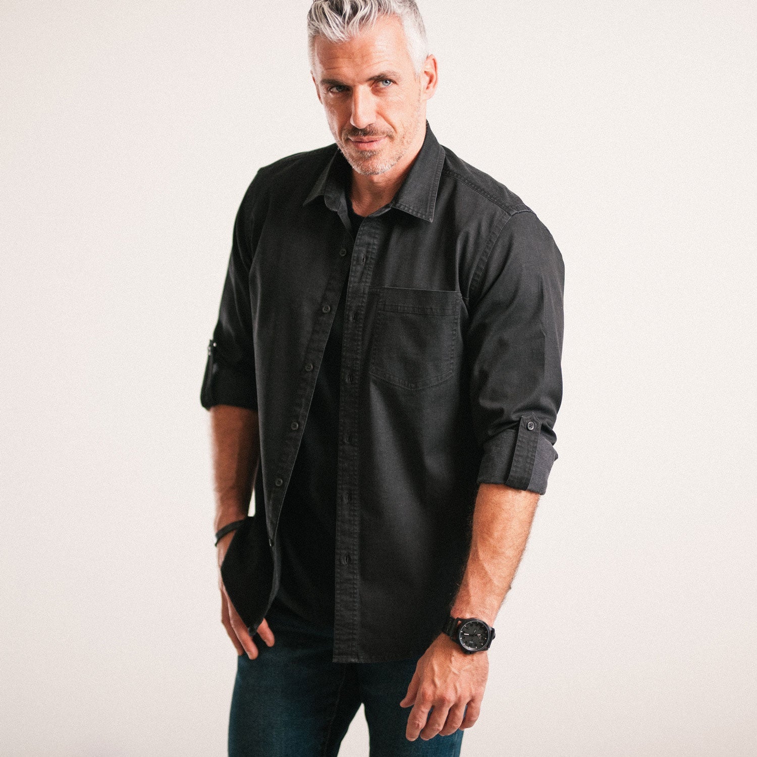 Freelancer Casual Shirt – Black Cotton Stretch Twill