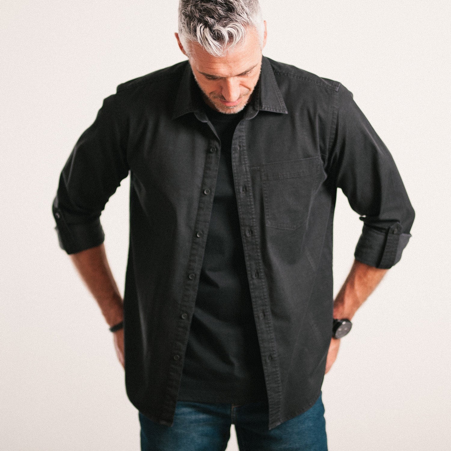 Freelancer Casual Shirt – Black Cotton Stretch Twill