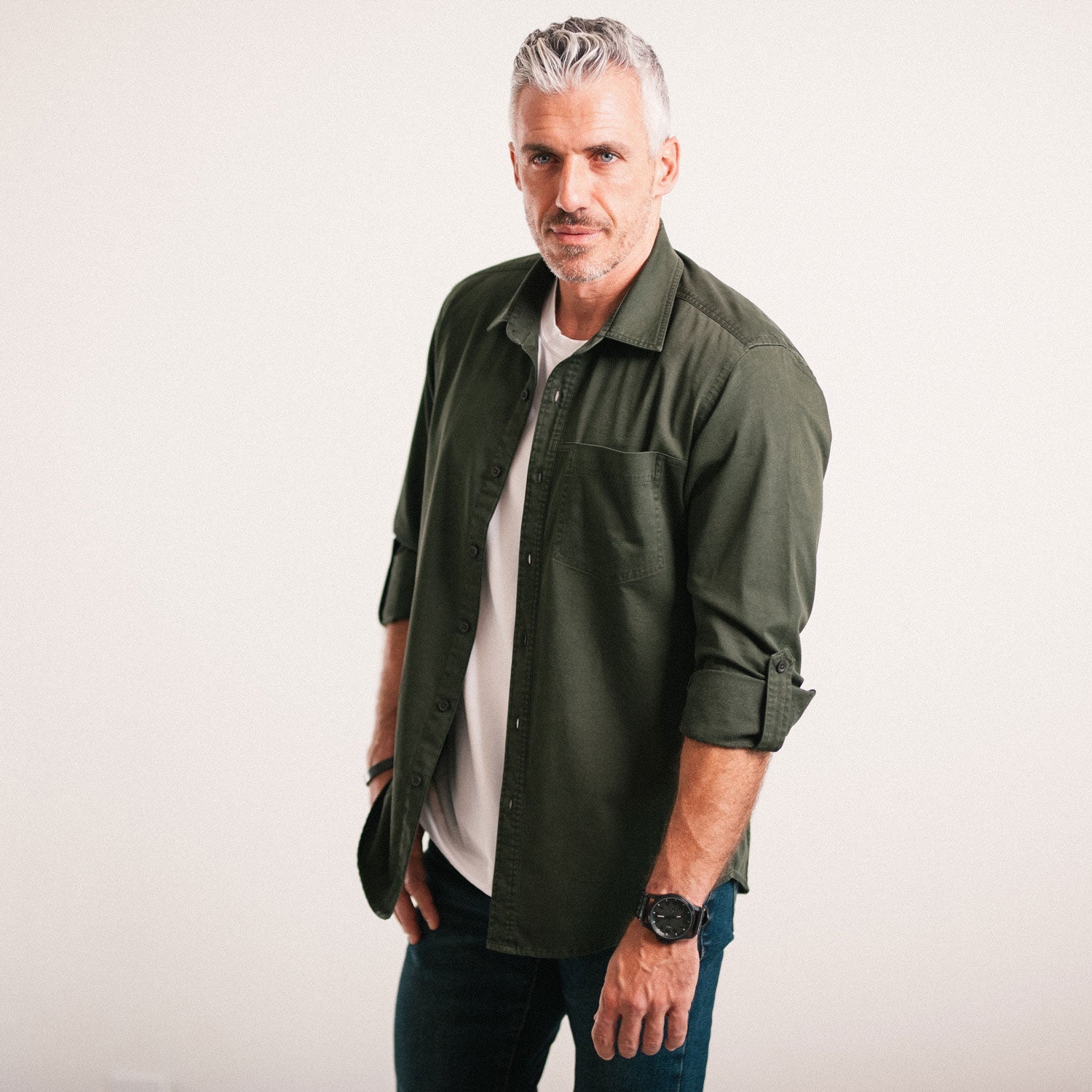 Freelancer Casual Shirt – Olive Green Cotton Stretch Twill