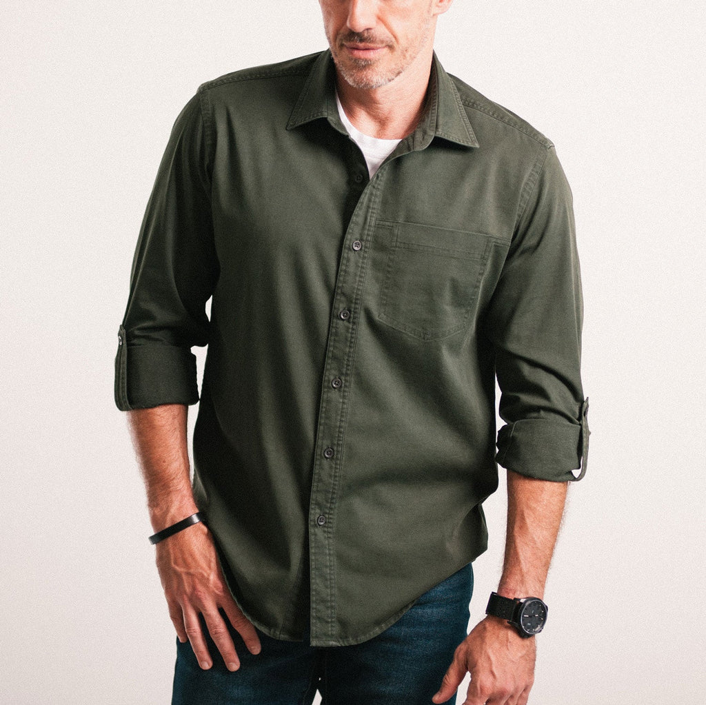 Freelancer Casual Shirt – Olive Green Cotton Stretch Twill
