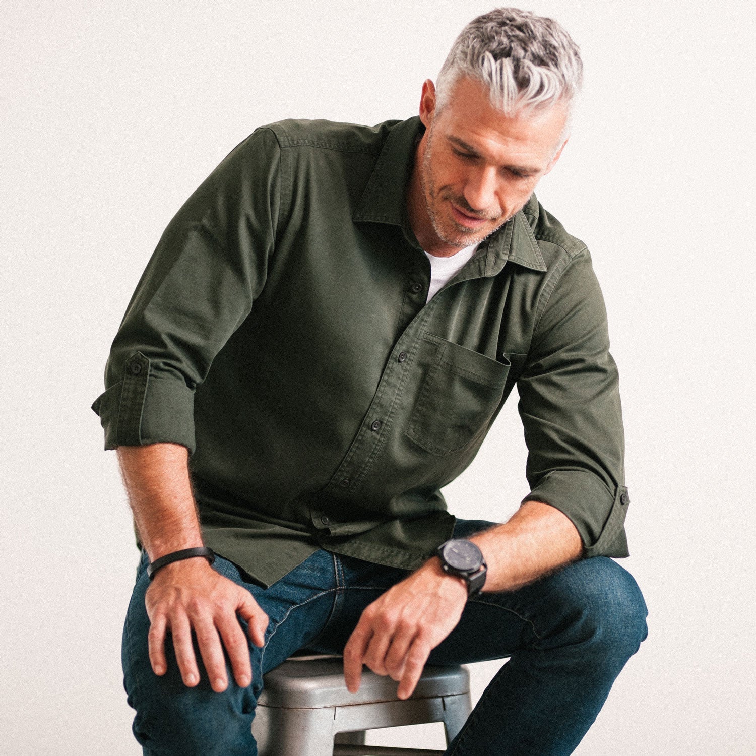 Freelancer Casual Shirt – Olive Green Cotton Stretch Twill